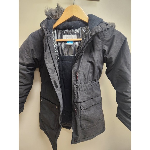 Columbia Girls Winter Coat Jacket Gray Faux Fur Hooded Parka Size S (6/7) - Picture 1 of 6